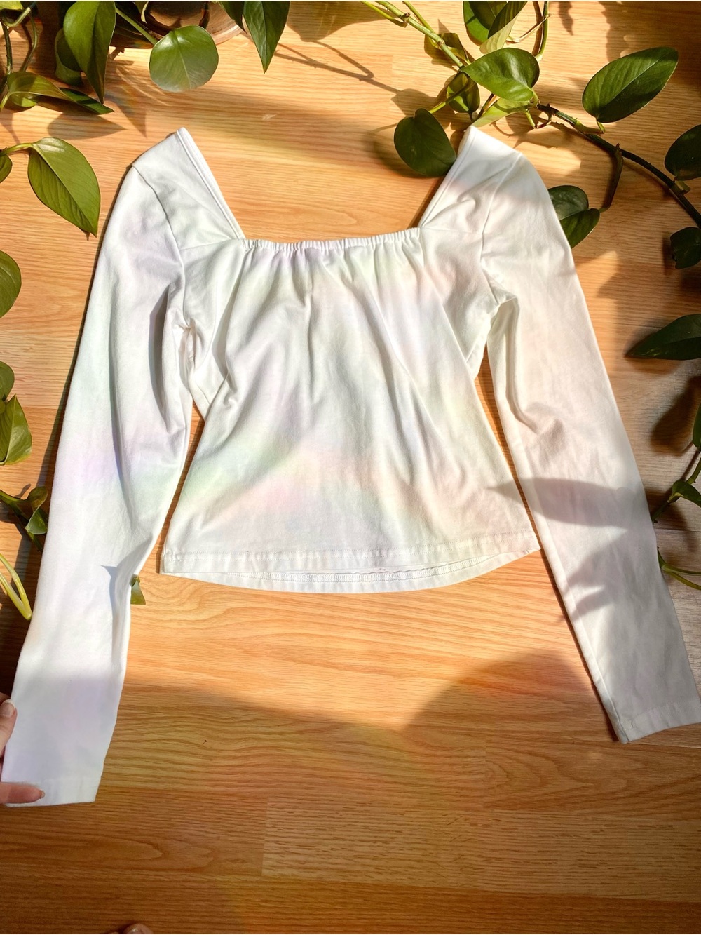 ❤️ White Long-Sleeve Square-Neck Top Preppy Collegiate Fall Autumn Cottagecore - Picture 3 of 6